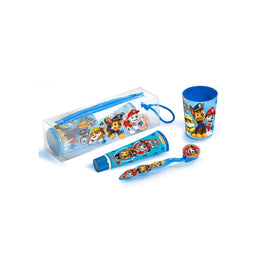 Set ingrijire dentara pentru baieti, pahar, pasta de dinti, periuta si etui, Paw Patrol
