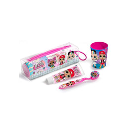 Set ingrijire dentara pentru calatorie, LOL Surprise, Periuta cu capac, pasta de dinti 75 ml, pahar si borseta