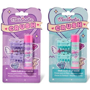 Pachet 2 Set balsam de buze cu aroma de bezele & afine si agrafe asortate Crush Martinelia 11101, 4 g