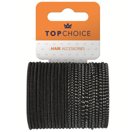 Set 24 bucati Elastic de par Top Choice, 22364, negru