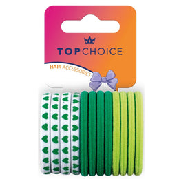 Elastic de par Top Choice, set de 12 bucati asortate, in nuante de verde