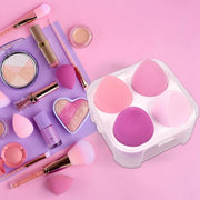 Set 4 bureti machiaj, pentru aplicarea fondului de ten, Blender, stil lacrima Top Choice 38538, cu cutie depozitare