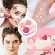 Set 4 bureti machiaj, pentru aplicarea fondului de ten, Blender, stil lacrima Top Choice 38538, cu cutie depozitare