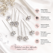 Set 20 ace de par decorative cu trandafir argintiu si cristale, Chique