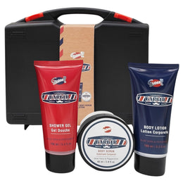 Set ingrijire corp pentru barbati, Gloss! Barber Aloe Vera & Peppermint, cu gel de dus, lotiune corp si exfoliant, 260 ml