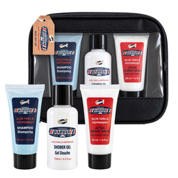 Gentuta cosmetica pentru barbati Gloss! Barber Aloe Vera & Peppermint, cu gel de dus, sampon si balsam dupa ras, 200 ml