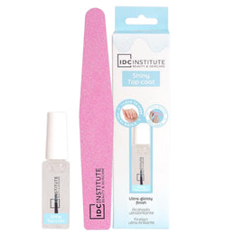 Set Nail Fix Top Coat lucios 6 ml si buffer pentru unghii, IDC Instiute, 90501