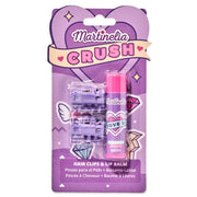 Pachet 2 Set balsam de buze cu aroma de bezele & afine si agrafe asortate Crush Martinelia 11101, 4 g