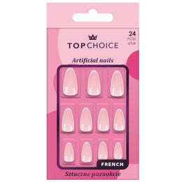 Unghii artificiale Long Almond French, Top Choice 78538, set de 24 buc