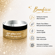 Gel cu sclipici plastic free pentru fata, corp si par Venita, Gold, 75 ml